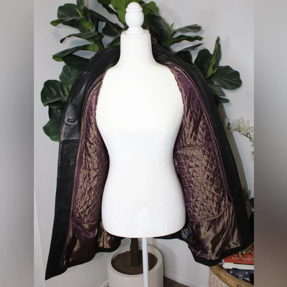 NICOLE MILLER Y2K Black Genuine Leather Coat Car Jacket (Detachable Liner) - Picture 6 of 17